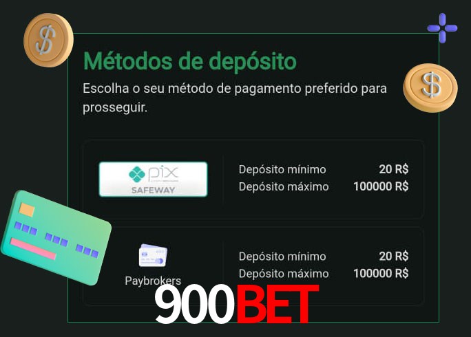 O cassino 900Bet oferece uma grande variedade de métodos de pagamento